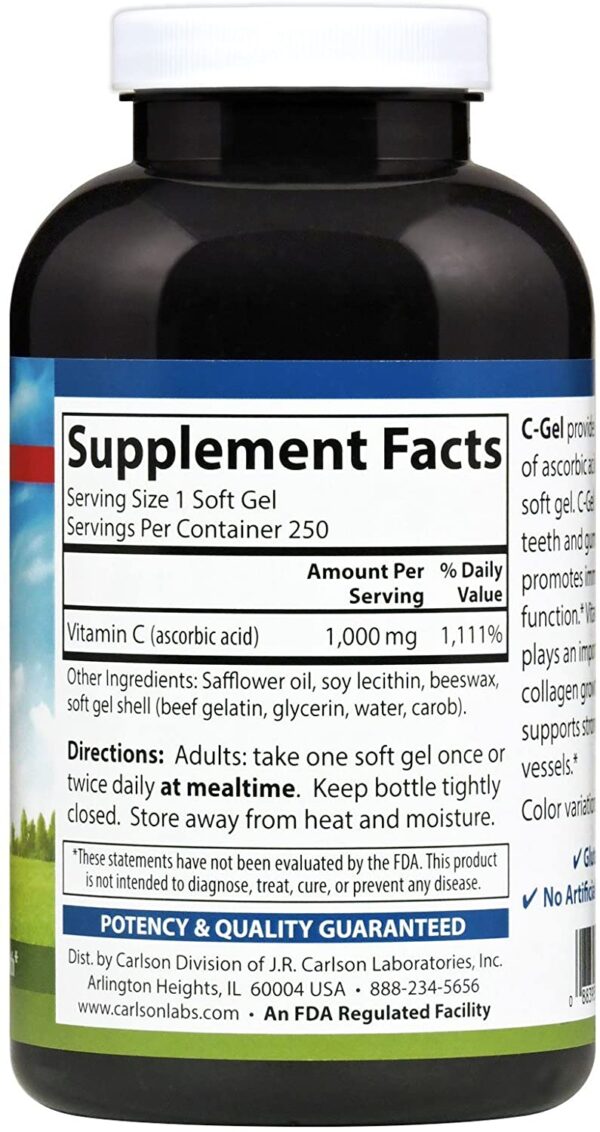 Carlson – C-Gels, 1000mg, Vitamin C Softgels - Image 4