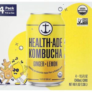 Health-Ade Ginger-Lemon Organic Kombucha, 11.5oz Cans 4-Pack