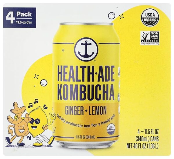 Health-Ade Ginger-Lemon Organic Kombucha, 11.5oz Cans 4-Pack
